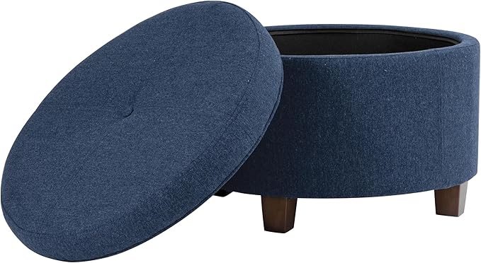 HomePop Large Round Storage Ottoman - Blue Woven Fabric