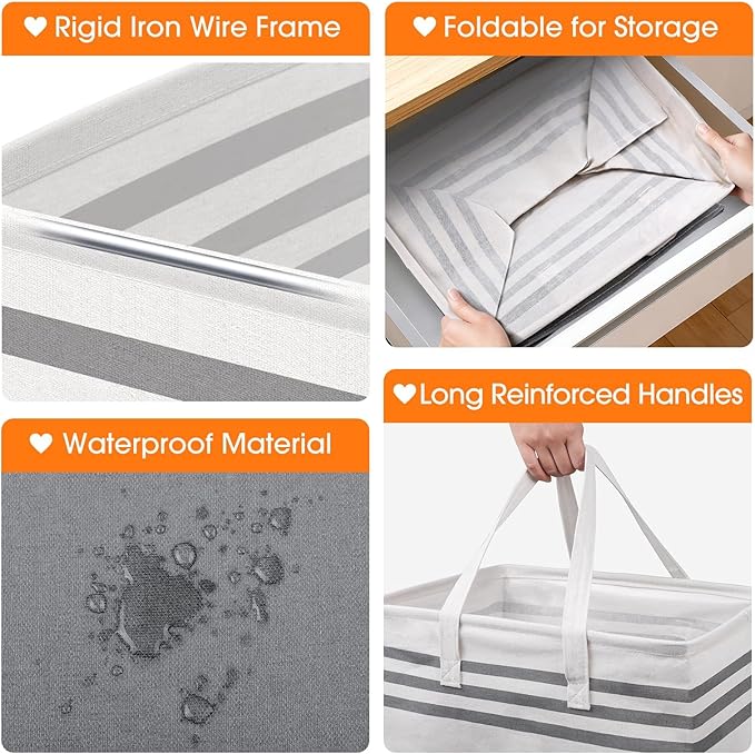 2 Pack Large Laundry Baskets, Laundry Hampers, Freestanding Waterproof Collapsible Clothes Bags with Reinforced Handles - Foldable Dirty Clothes Basket for Dorm, Bathroom, Room (Grey/75L)