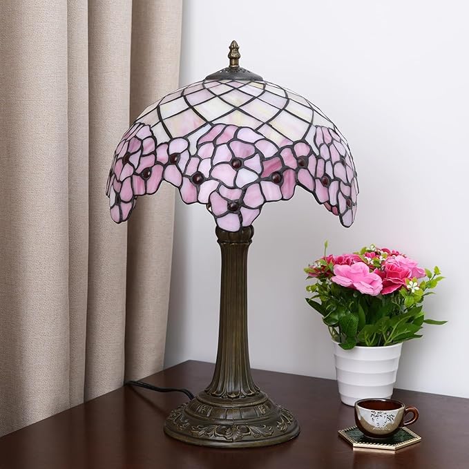 Tiffany Lamp Stained Glass lamp 12x12x18 Inches Bedside Table Lamp for Living Room Bedroom Dorm Kitchen Home Decor Festival Birthday Gift,Cherry Blossom
