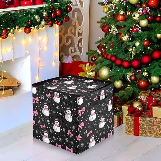 Black Christmas Ornament Storage Basket Box Winter Snowflake Xmas Holiday Storage Container Cube with Adjustable Dividers for 64 Holiday Ornaments or Decorations Keeps Clean and Dry for Next Season