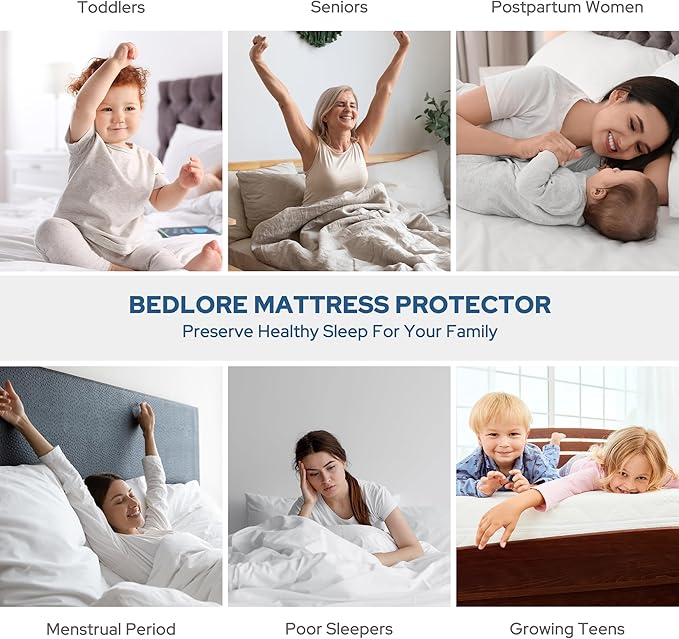 BEDLORE Waterproof Mattress Protector, RV Queen Size Mattress Pad Noiseless with Deep Pocket 6"-18" Depth, Soft Breathable Dirt-Proof Bed Mattress Cover Washable (Gray)