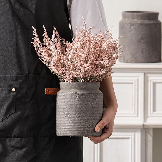 Ceramic Flower Vase 6.5 inch Farmhouse Rustic Vase for Home Decor Handcrafted Pottery Vase Small Terracotta Vases for Dining Table Fireplace Living Room Bathroom Wedding Centerpiece (S-Dark Gray)