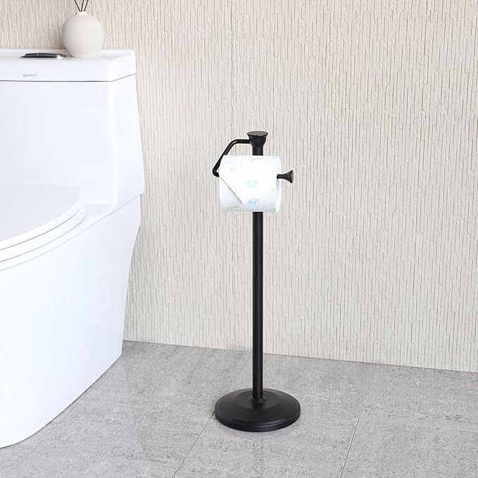 ZCCZ - Free Standing Toilet Paper Holder Stand with Reserve, Bathroom Tissue Dispenser Storage for 5 Mega Rolls, Black Toilet Paper Roll Organizer for Modern Bathrooms