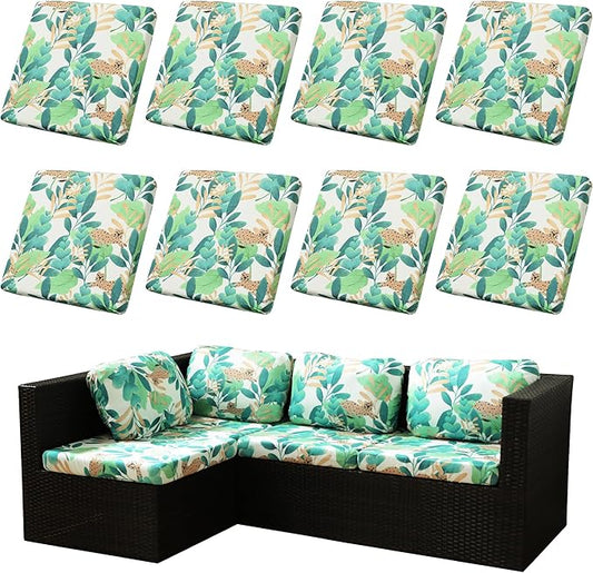 BIETYONE 8Pcs Stretch Patio Cushion Covers,Outdoor Couch Covers Replacement,Outdoor Couch & Sofa Slipcovers,for Patio Furniture Cushion Covers,Washable Reusable urniture Protector(Leopard,8PCS)