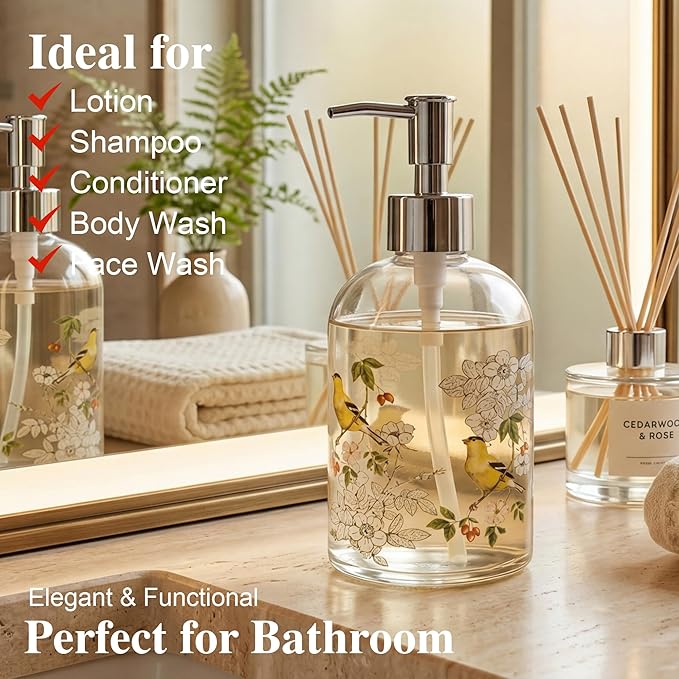 Topadorn 17oz Glass Soap Dispenser with Plastic Pump for Kitchen and Bathroom, Refillable Clear Bottle for Dish Soap & Hand Soap