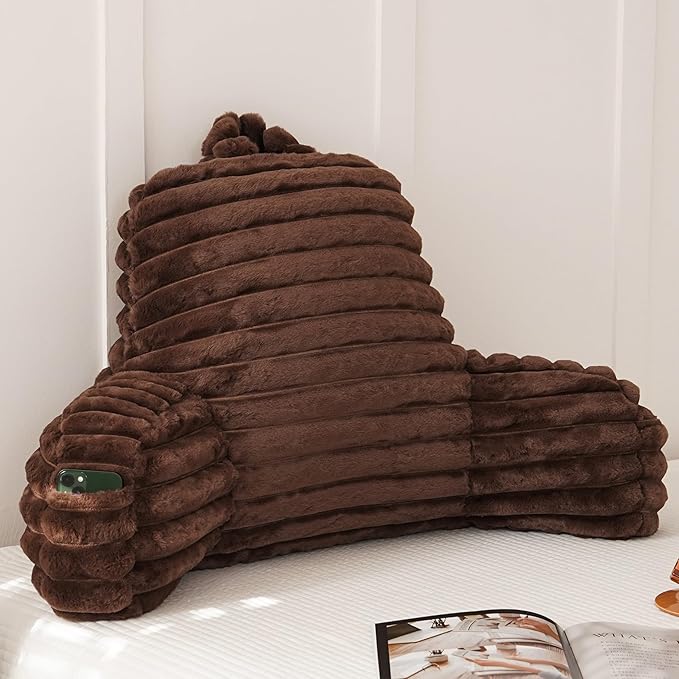 Yaoshuho Large Reading Pillow for Adults, Back Support Pillow for Sitting Up in Bed with Arms, Couch for Lounging Bedrest, Coffee