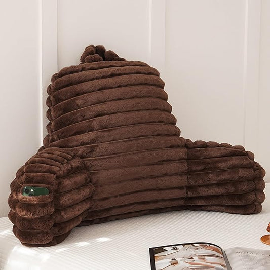 Yaoshuho Large Reading Pillow for Adults, Back Support Pillow for Sitting Up in Bed with Arms, Couch for Lounging Bedrest, Coffee