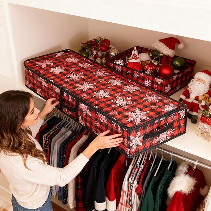 Wrapping Paper Storage | Large Boxes with Handle,Wrapping Paper Storage Bag with Interior Pockets,for Garage Closet College Dorm Attic Home Underbed Basement