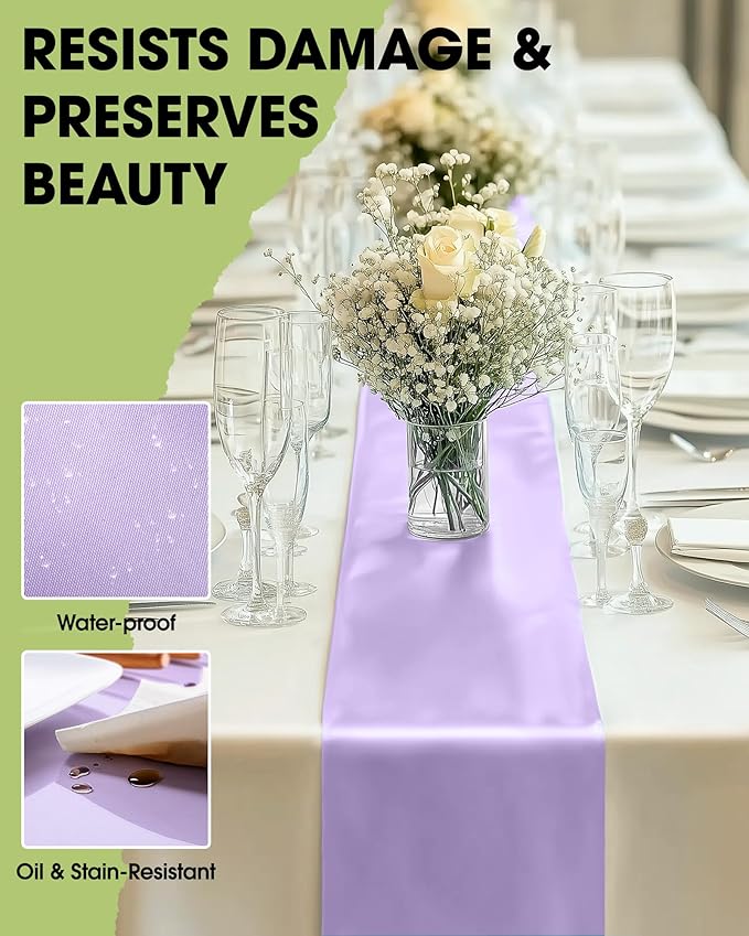 Pureegg Lilac Plastic Table Runners - 10 Pack, 14'' x 108'', Water Resistant & Disposable Lavender Centerpiece Decorations for Table Cloth, Wedding, Birthday, Holiday, Baby Shower, Party, Home Decor
