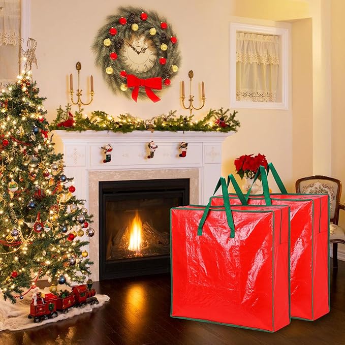 6PCS Christmas Wreath Storage Container, 25" Red Wreath Storage Bags Garland Container Clear Storage Bags with Handles Zippers Christmas Wreath Boxes for Xmas Seasonal Holiday Wreath Garland
