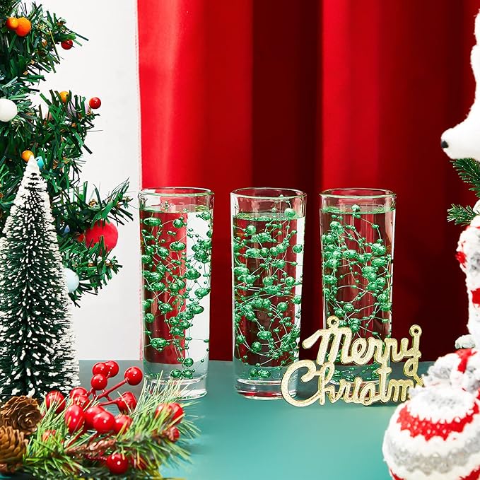 Tondiamo 24 Pcs Artificial Pearl String for Floating Candle Faux Pearls Beads String Garland Centerpiece Decoration for Vases Filler Wedding Spring Holiday Party Decor(Green)