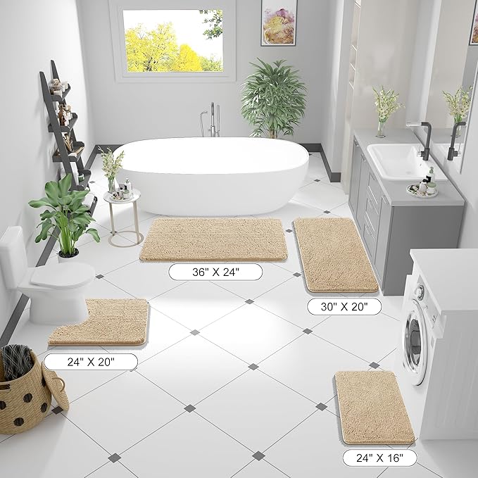 OLANLY Large Bathroom Rugs 45x27, Extra Soft Absorbent Chenille Bath Rugs, Rubber Backing Quick Dry, Machine Washable Bath Mats for Bathroom Floor, Tub and Shower, Home Decor Accessories, Beige
