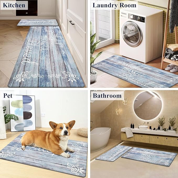HEBE Anti Fatigue Kitchen Mat Set of 2 Non Slip Cushioned Kitchen Mats for Floor Waterproof Farmhouse Kitchen Rugs and Mats Set Comfort Standing Desk Mat Carpet for Sink,Office,Laundry