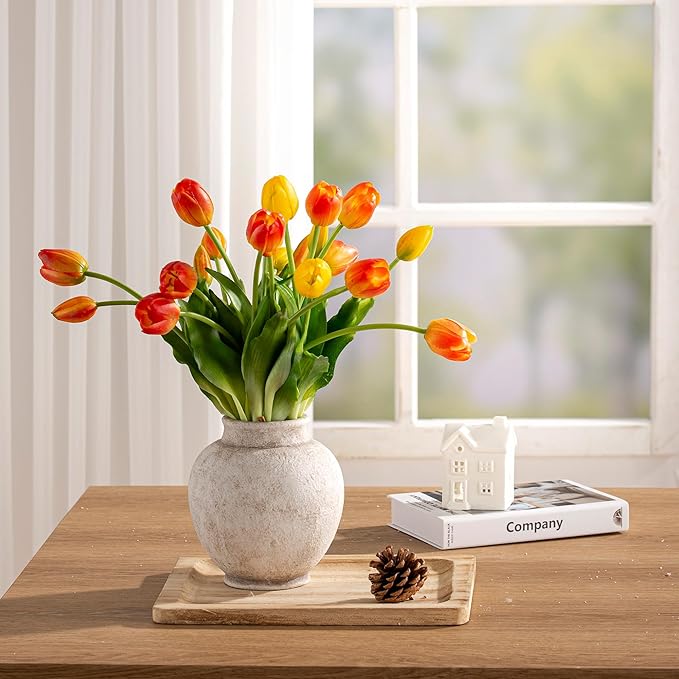 Ceramic Flower Vase, 6.7 Inch White Rustic Farmhouse Decorative Vase Pottery Pampas Grass Vases for Home Decor Table Living Room Entryway Mantel Bookshelf Bedroom Bathroom Kitchen - Rustic White