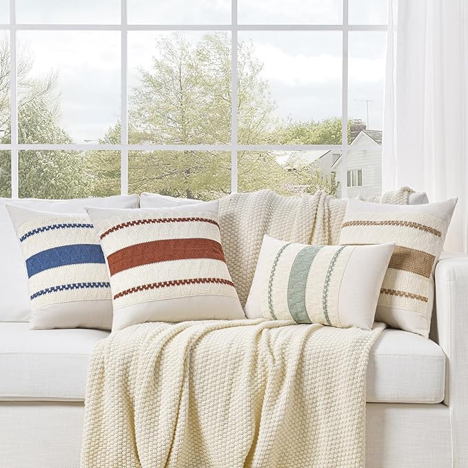 Fancy Homi Set of 1 Rust Boho Long Lumbar Decorative Throw Pillow Cover 12x20 Inch for Couch Bed Sofa, Aesthetic Modern Organic Fall Room Decor, Soft Cotton Cute Terracotta Farmhouse Cushion Case