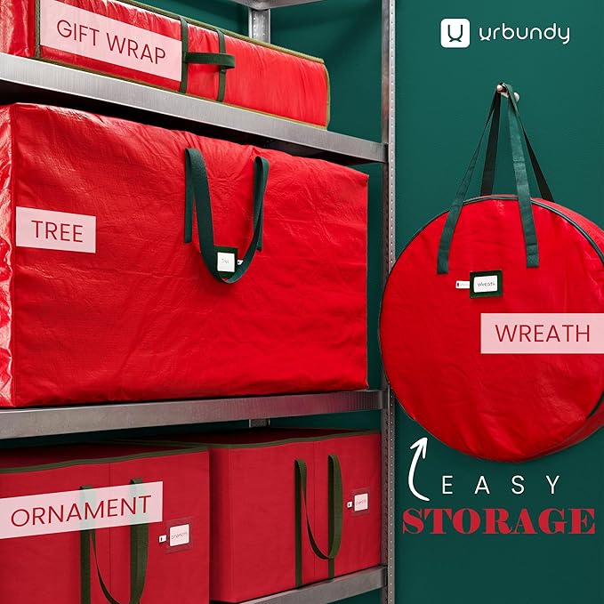 Heavy Duty Wreath Storage Bag 24 Inch, 2-Pack - Christmas Wreath Storage Container Red - Waterproof Plastic Material Wreaths Holder Storages - Holds 24 Inch Wreaths For Year Round