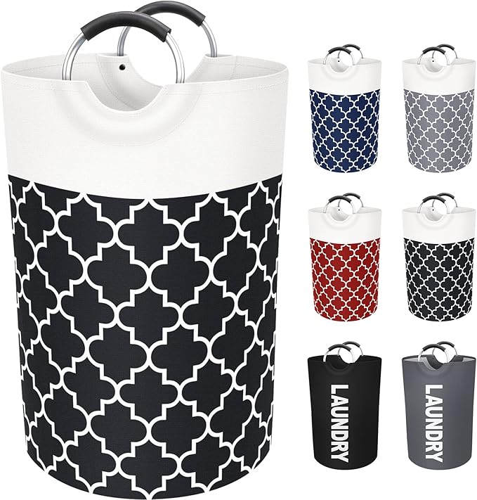 Fabspace Large Laundry Basket Laundry Hamper Bag Washing Bin Clothes Bag Collapsible Tall with Handles Waterproof Travel Bathroom College Essentials Storage for College Dorm, Family (Black) 75L