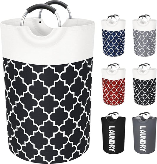 Fabspace Large Laundry Basket Laundry Hamper Bag Washing Bin Clothes Bag Collapsible Tall with Handles Waterproof Travel Bathroom College Essentials Storage for College Dorm, Family (Black) 75L