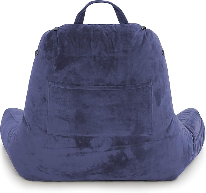 Husband Pillow Medium Reading Pillow with Arms - 23" Backrest for Sitting Up in Bed - Firm Support Bed Rest Pillow for Adults, Neck Roll, Removable Cover - TV, Reading, Lounging - Dark Blue