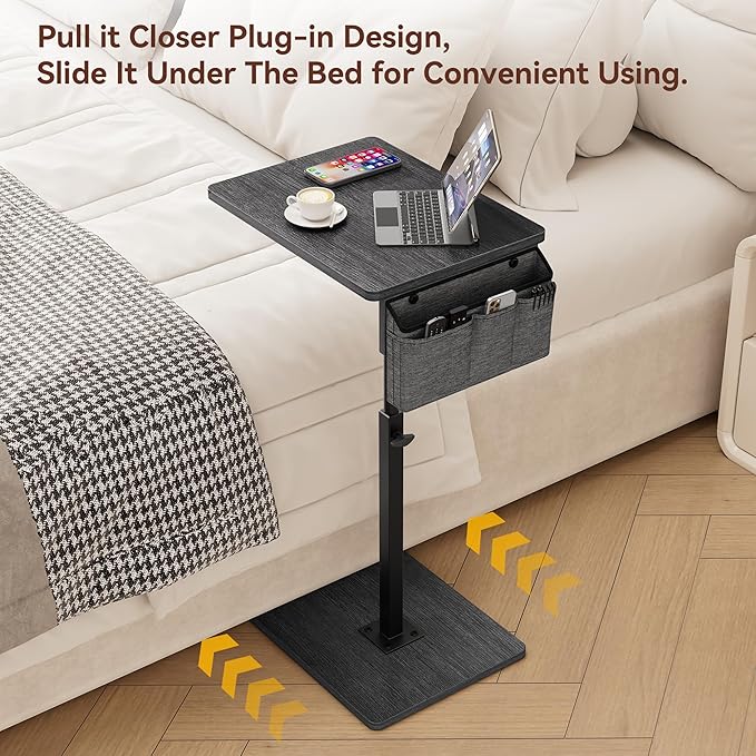 Vagusicc Sofa Armrest Tray Table for Couch, 360° Swivel Height Adjustable TV Tray Table for Small Spaces, Snack Side Table for Couch, Bed, Chair, C Shaped End Side Table for Eating, Reading, Laptop