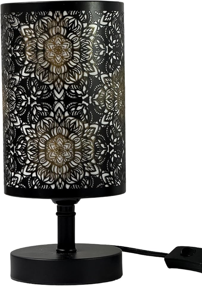 Victorian Style Floral Bedside Lamp Nightstand Lamp Black Metal Decorative Table Lamp for Bedroom Living Room,Dining Room,Kitchen Outdoor Patio, Floral Lampshade Lighting,Home Decoration