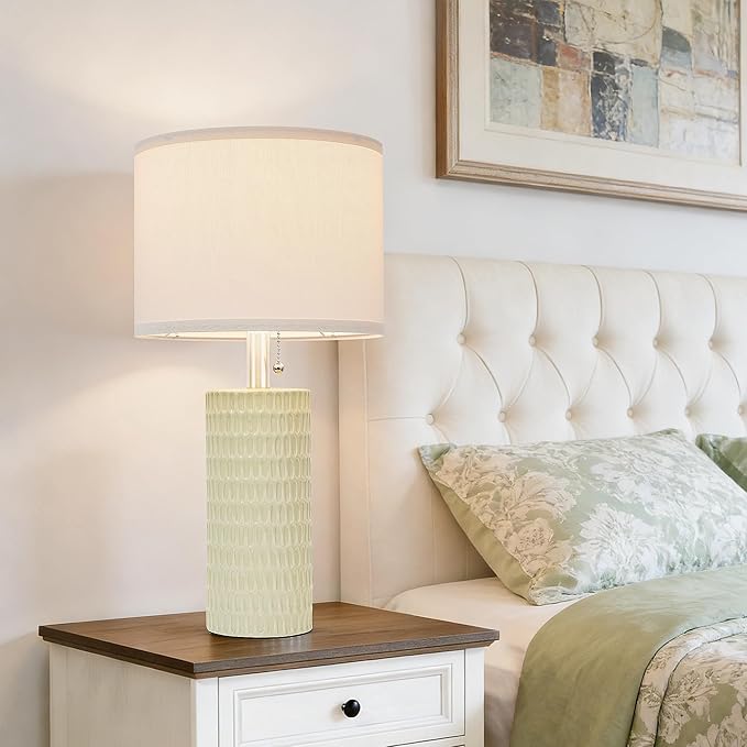 Reaketon Table Lamps for Living Room Set of 2, Ceramic Table Lamps for Bedroom, 20" Modern Lamps for Night Stands, Light Green