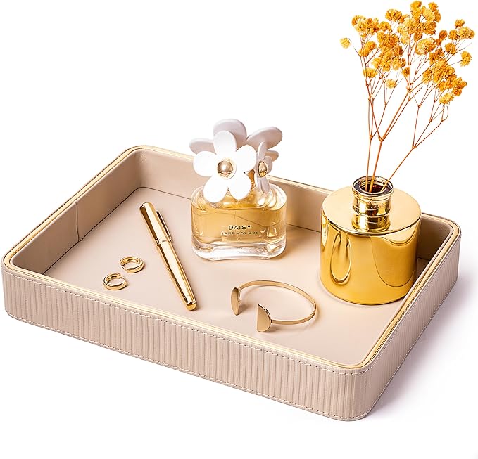 ZHEM Perfume Tray Valet Tray Night Stand Bedside Organizer| Perfume Organizer Catchall| Perfume Trays for Dresser Vanity Tray for Dresser Countertop| Perfume Holder (Beige)