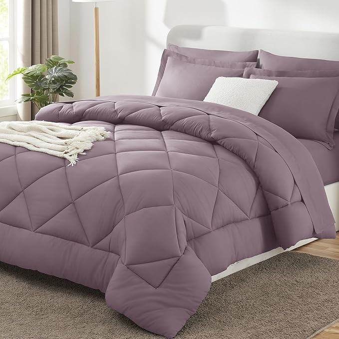 CozyLux Oversized King Comforter Set Dusty Purple, 7 Pieces Bed in a Bag Comforter Set with Sheets, All Season Bedding Set with Down Alternative Comforter, Sheets, Pillowcases & Shams