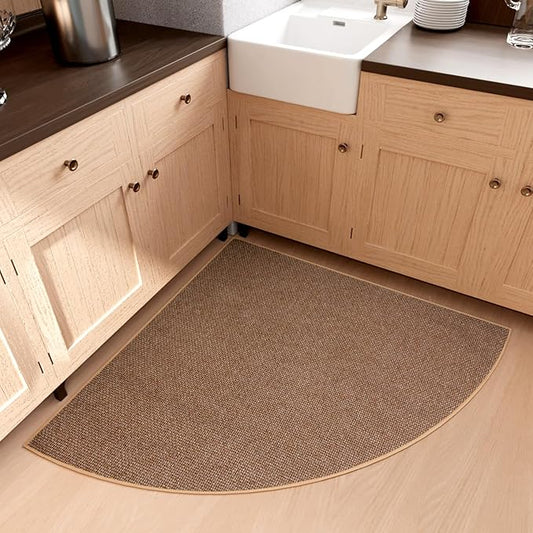 SUMLANS Fan Shaped Kitchen Mat 1 PCS, Cushioned Non Slip Rugs for Kitchen Floor, Absorbent Runner Comfort Standing Mats Washable for Kitchen, Office, Home (Brown, Radius 47")
