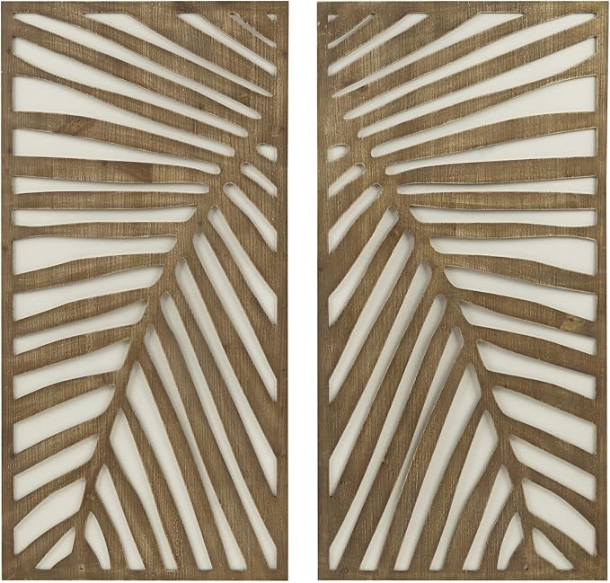 Madison Park Wall Décor for Living Room - Birch Palms Botanical Two-Tone, Home Accent Modern Kitchen Dining Decoration, Ready to Hang 2-Piece Wood Panel Set for Bedroom, 16"W x 32"H, Dark Palm