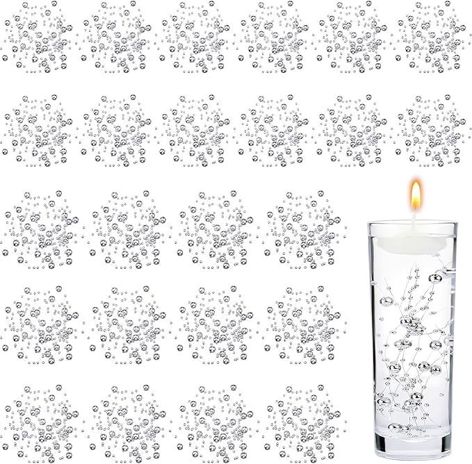 Tondiamo 24 Pcs Artificial Pearl String for Floating Candle Faux Pearls Beads String Garland Centerpiece Decoration for Vases Filler Wedding Spring Holiday Party Decor(Silver)