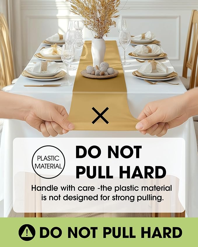 Pureegg Gold Plastic Table Runners - 10 Pack, 14'' x 108'', Water Resistant & Disposable Centerpiece Decorations for Table Cloth, Wedding, Birthday, Holiday, Baby Shower, Party, Home Decor