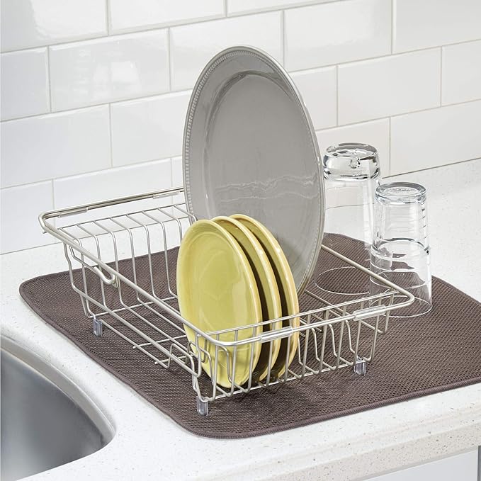 iDesign Classico Kitchen Over-the-Sink Dish Drainer Rack for Drying Glasses, Silverware, Bowls, Plates - Satin