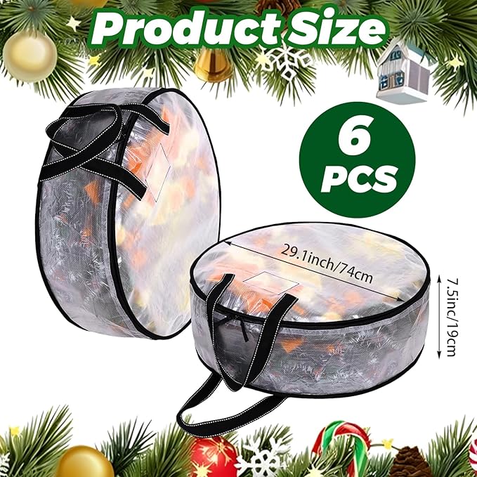6 Pcs Christmas Wreath Storage Bags 30 inch Dia Round Large Wreath Storage Container, Tear Resistant Wreath Boxes for Storage