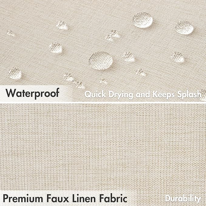 MIULEE 96" Long Scalloped Shower Curtain Linen Textured with 12 Metal Hooks Cute Extra Long Heavy Duty Washable Waterproof Cloth Shower Curtains with Black Border for Bathroom Hotel Bathtub,Beige
