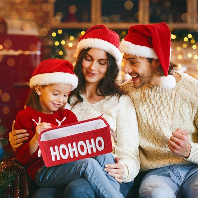 INough Empty Christmas Gift Basket, Red Small Storage Basket with Handle, Holiday Basket for Toys, Baby Items, Treats and Home Christmas Decorations, Perfect for Gift Giving and Display