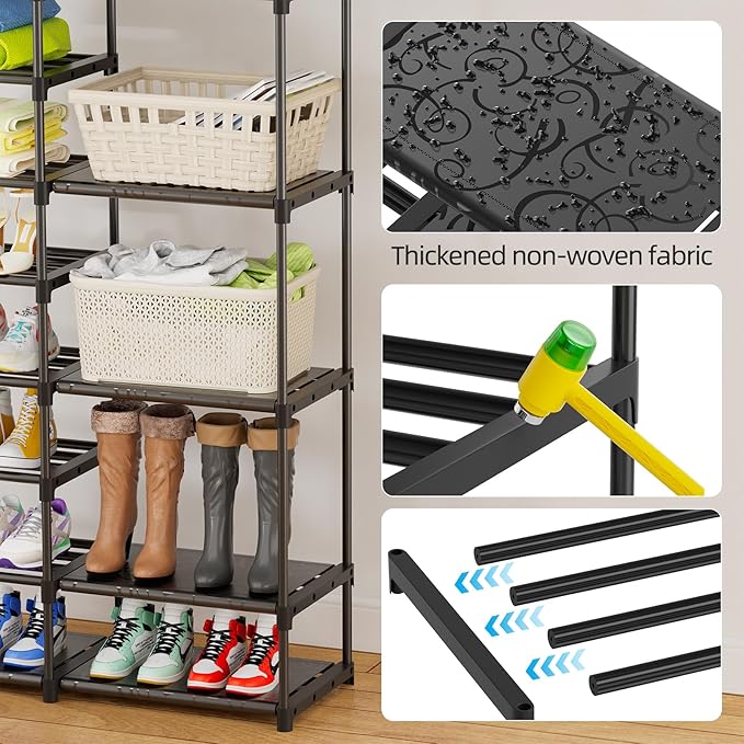 Ekisemio 12 Tier Shoe Rack Tall, Shoe Rack Organizer, Large Capacity Holds 34-50 Pairs, Boot Rack Organizer for Entryway, Closet, Garage, Black
