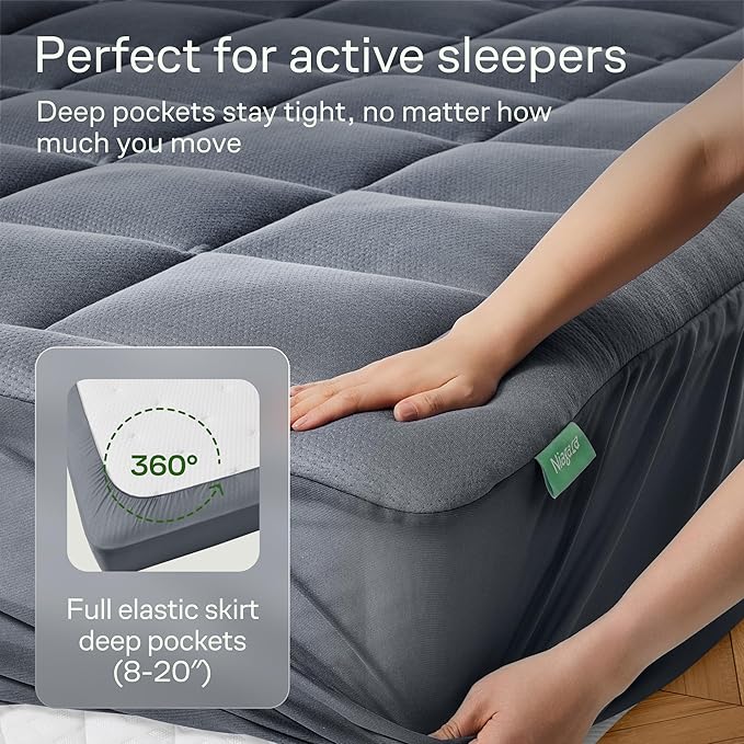 Niagara Ultra Soft Full XL Size Mattress Topper - Viscose Made from Bamboo Pillow Top Mattress Pad for Back Pain Relief - Naturally Cooling for Hot Sleepers, fits 6-18" Mattress, 600GSM, Gray
