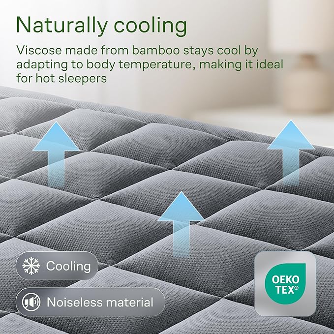 Niagara Ultra Soft Twin Size Mattress Topper - Viscose Made from Bamboo Pillow Top Mattress Pad for Back Pain Relief - Naturally Cooling for Hot Sleepers, fits 6-18" Mattress, 600GSM, Gray