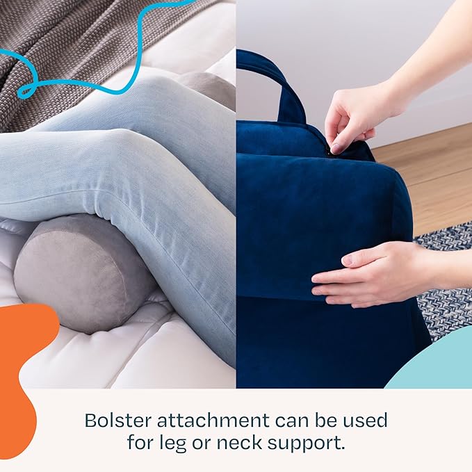 Linenspa Reading Pillow with Shredded Memory Foam- X-Large Size with Neck Support - Back Pillow for Sitting in Bed, Reading, Gaming, Watching TV – Bed Chair with Arms, Dorm Room Essentials, Stone