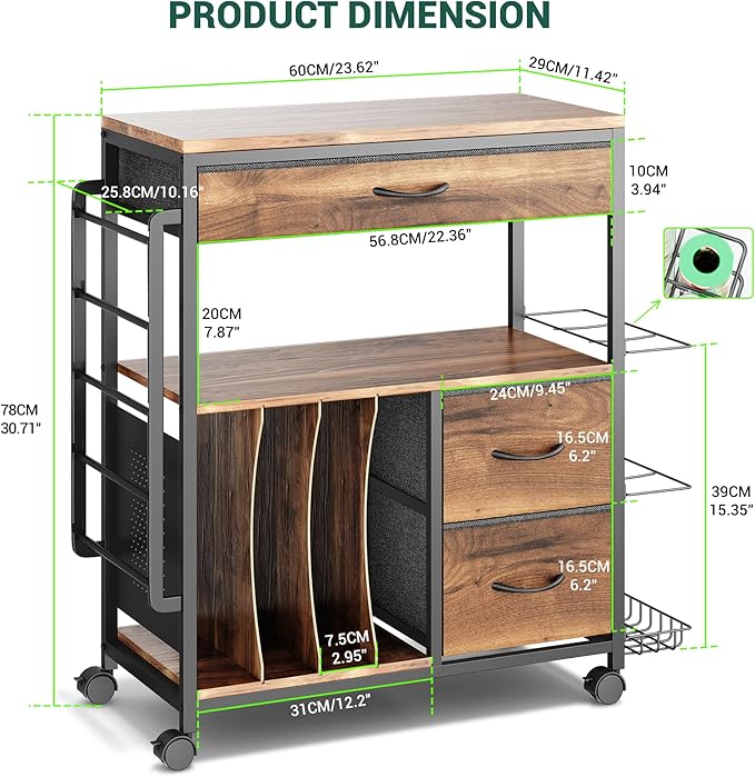 PUNLUXU Wrapping Paper Storage Cart, Rolling Gift Wrap Station with Ribbon and Gift Bag Storage, Wrapping Paper Organizer Holder, Craft Organizers and Storage for Christmas, Craft Storage Cart 004