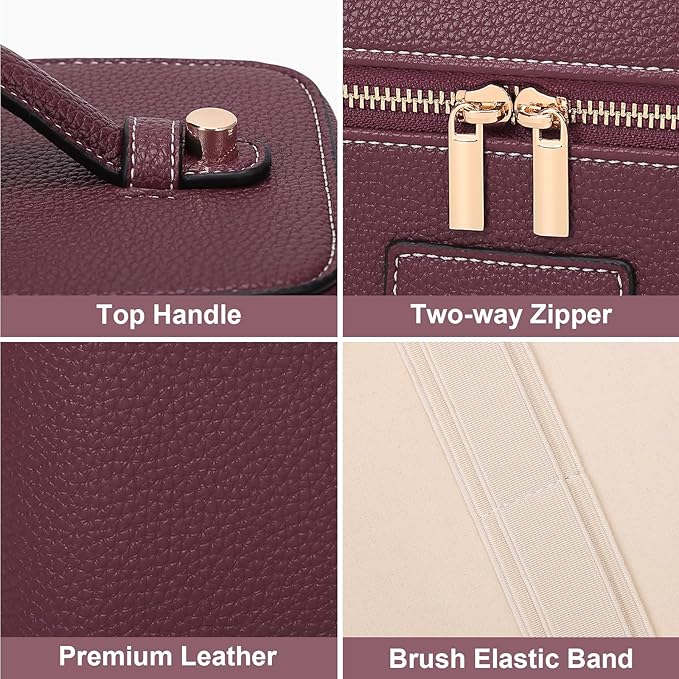 HiTotes Makeup Bag Vanity Case for Women Leather Cosmetic Bag Travel Toiletry Bags Portable Makeup Organizer Case