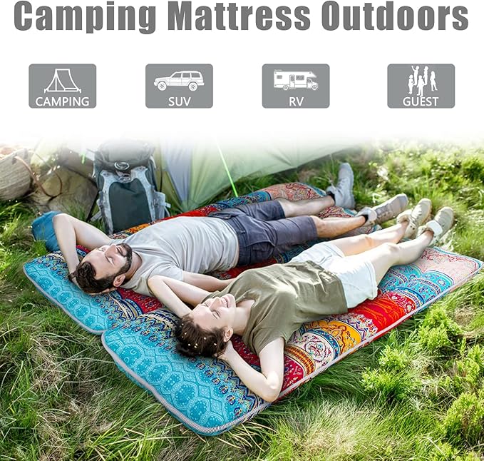 MAXYOYO Bohemian Floor Cot Mattress, Japanese Floor Mattress Narrow Twin Futon Single Mat for Adults, Foldable Futon Roll Up Mat for Camping
