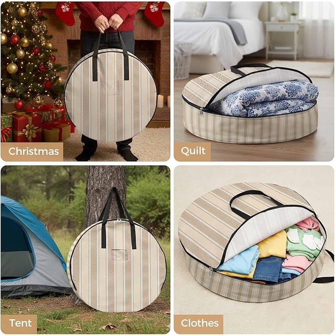 Storage Bag Orange Stripes Round Storage Totes Bins Closet Organizers with Zippers & Handle Vertical Striped Line Clothes Storage Container for Bedroom Dorm Space Saving Packing Supplies Moving Bags
