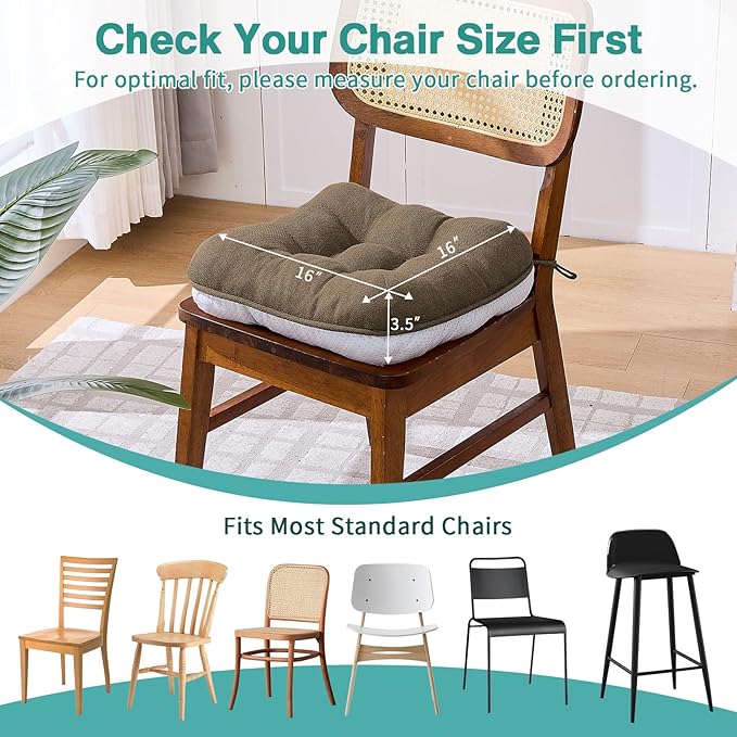 BETU Chair Cushions for Dining Chairs,3.5" Thick Kitchen Table Chair Pads with Ties,Non Slip Backing and Covers,Seat Cushion for Dining Room,Bar,Patio Chairs,18"X18"X3.5"