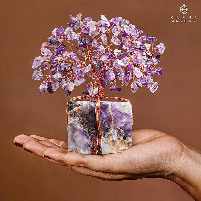 Chakra Tree of Life for Unique Gifts for Mom, Dad, Home and Office Decor, Handmade Amethyst Healing Crystal Tree for Positivity, Money & Good Luck, Birthday Gifts for Women, Mens