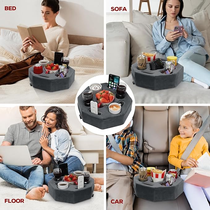 Couch Cup Holder Pillow,Couch Drink Holder,Octagon Couch Caddy for Coffee Cup,Phone,Remote,Couch Cup Holder Tray for Bed,Car,Sofa,Table