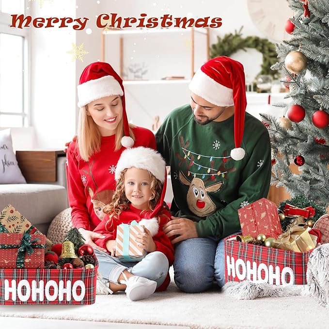 Christmas Gifts Baskets Empty Farmhouse Ornament Box Gift Storage Canvas Organizer Bin for Holiday Storage Organizing Xmas Gifts Baskets for Nursery/Living room, Kids Toy Chest, Large