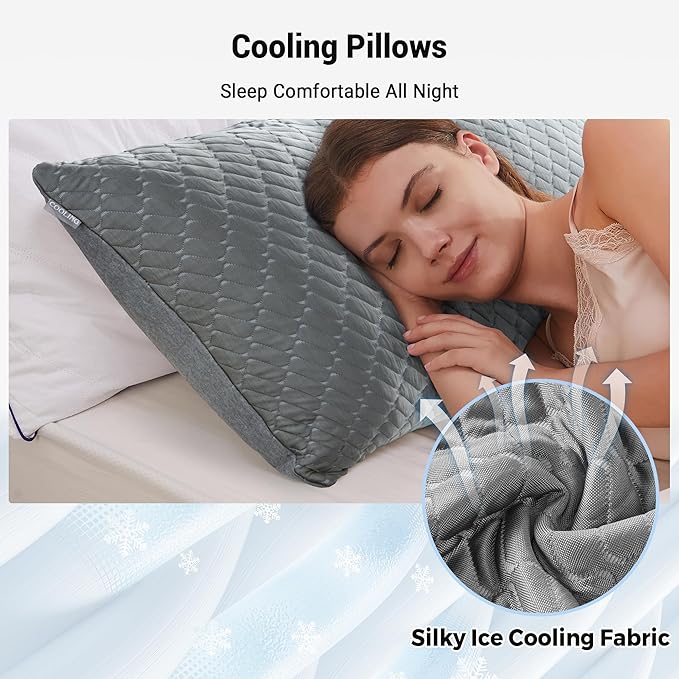 puredown® Pillows Queen Size Set of 2, Shredded Memory Foam Pillows, Cooling Foam Pillow for Sleeping, Soft Bed Pillow Queen Size with Adjustable Foam for Side, Back and Stomach Sleepers, Grey