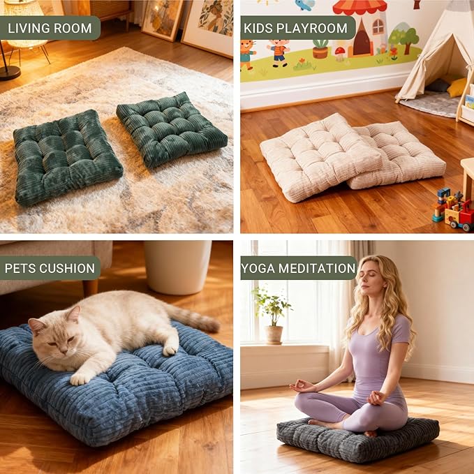 Meditation Floor Pillow Set of 2,Memory Foam Meditation Floor Cushions for Adults Sitting, Large Square Thickened Seat Cushion for Yoga, Tatami Living Room (2, Dark Grey)